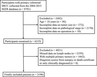 Prognostic value of log odds of positive lymph nodes, lymph node ratio, and N stage in patients with colorectal signet ring cell carcinoma: A retrospective cohort study